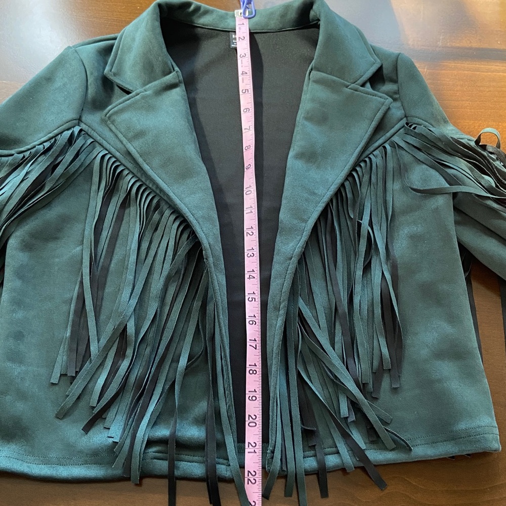 Sale! Dark Green Trendy Fringe Jacket, size M. New - Picture 11 of 15